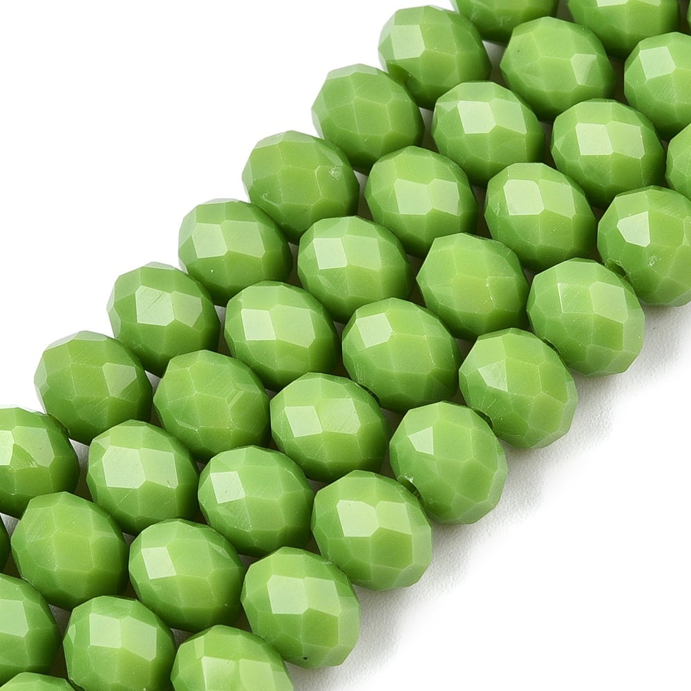 Opaque Solid Color Imitation Jade Glass Beads Strands Faceted Rondelle Yellow Green 8x6mm Hole: 1mm 60~62pcs/strand 39~40cm