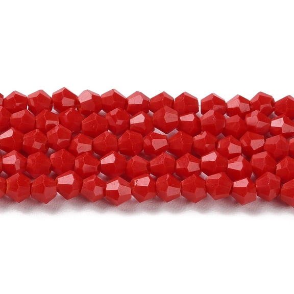 Opaque Solid color Imitation Jade Glass Beads Strands Faceted Bicone Red 4x4mm Hole: 0.8mm 80~85pcs/strand 30~32cm