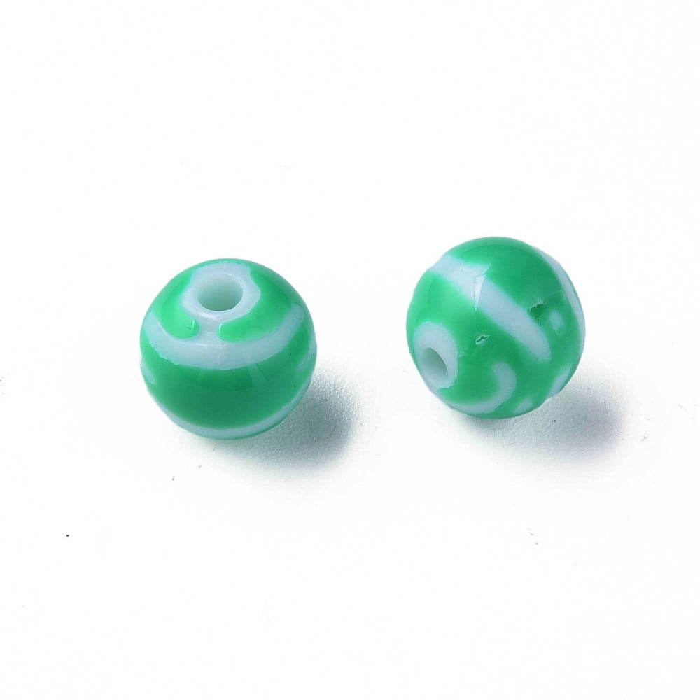 Opaque Striped Acrylic Beads Round Green 10mm Hole: 2mm about 940pcs/500g.