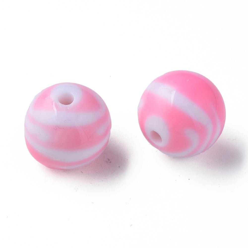 Opaque Striped Acrylic Beads Round Pearl Pink 19mm Hole: 3mm about 112pcs/500g