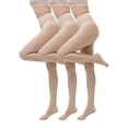 thumbnail image 1 of Opaque Tights for Women 3pack Soft Stretchy Solid Color Stockings, Footed Pantyhose for Teen Girls Khaki L, 1 of 1