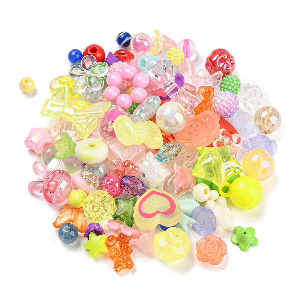 Opaque & Transparent Acrylic Beads Mixed Shape Mixed Color 9~24x11~32x4.5~17mm Hole: 1.5~4mm about 300pcs/500g