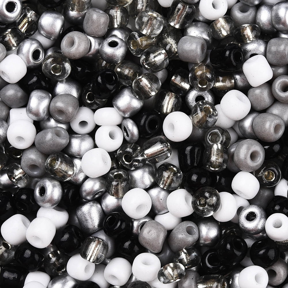 Opaque & Transparent Inside Colours Glass Seed Beads Round Hole Round Mixed Color Black 4mm Hole: 1.4~1.5mm