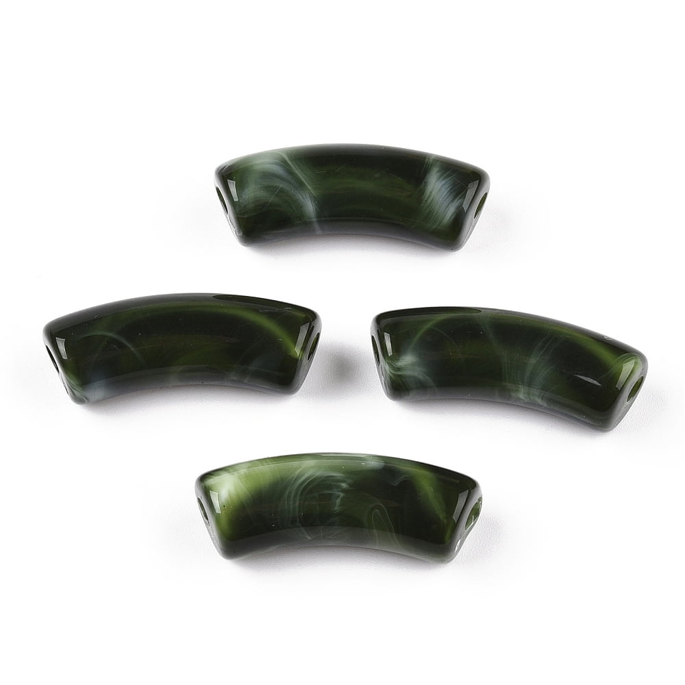 Opaque Two Tone Color Acrylic Beads Curved Tube Dark Green 34.5x13x11mm Hole: 3mm Green