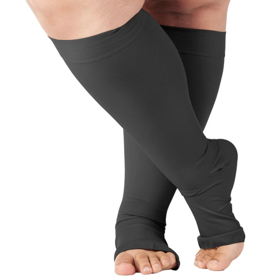 Opaque Unisex Toeless Graduated Compression Stockings 20-30mmHg Black Large
