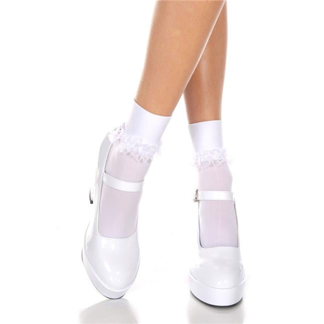 Opaque ankle hi with ruffle trim 513-WHITE