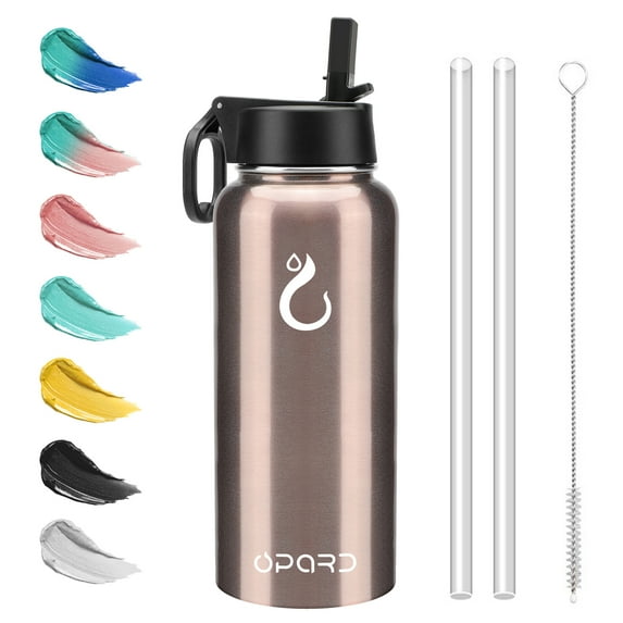 Opard Stainless Steel Water Bottle, 32 oz Vacuum Insulated Double Walled Leak Proof Sports Water Bottle with Straw for Gym Travel Camping Rose Gold Gradient