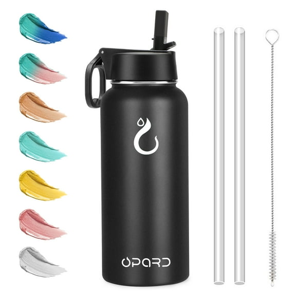 Opard Stainless Steel Water Bottle, 32 oz Vacuum Insulated Double Walled Leak Proof Sports Water Bottle with Straw for Gym Travel Camping Black