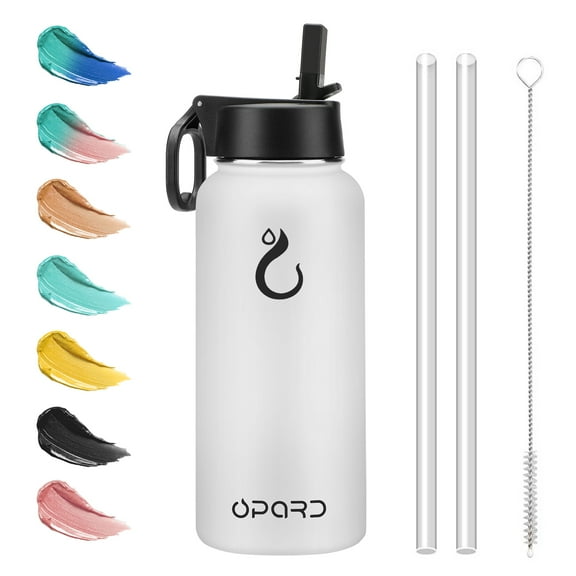Opard Stainless Steel Water Bottle, 32 oz Vacuum Insulated Double Walled Leak Proof Sports Water Bottle with Straw for Gym Travel Camping White