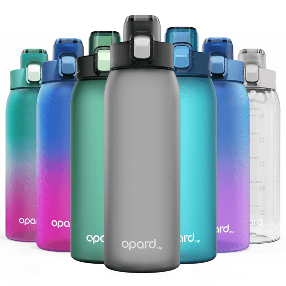 Opard Zip 32oz Plastic Water Bottle Dishwasher Safe, Leakproof Flip-Top Lid, BPA Free Tritan, Wide Mouth Reusable Sports Water Bottle for Gym Hiking Commuting Outdoor Travel and School