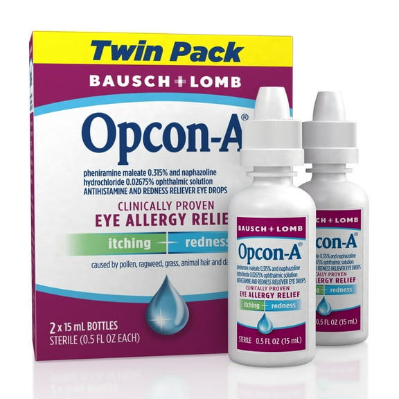 Opcon-A Eye Allergy Relief Drops for Itchy Red Eye Relief with Antihistamine & Redness Reliever, 0.5 fl oz, 2 Pack