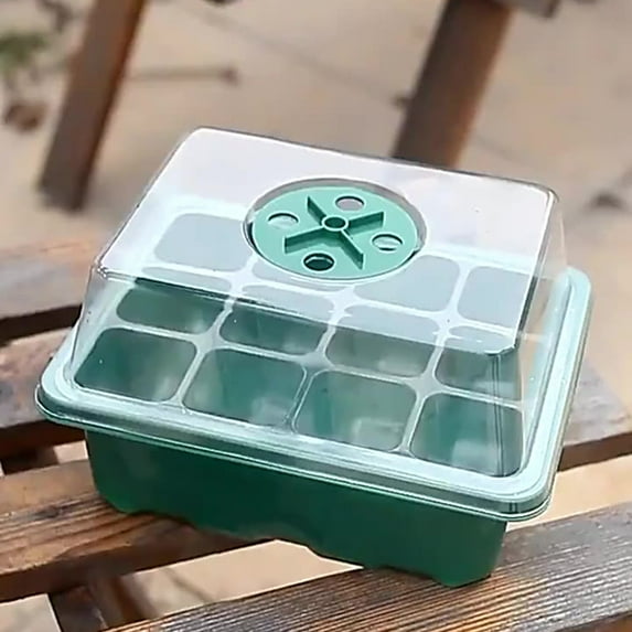 Opehuo 12 Cells Seed Starter Trays with Lighted Nursery-Reusable Seedling Starter Kit for Indoor Gardening,Plant Germination & Seed Starting-With White Label & Seed Starter,Green