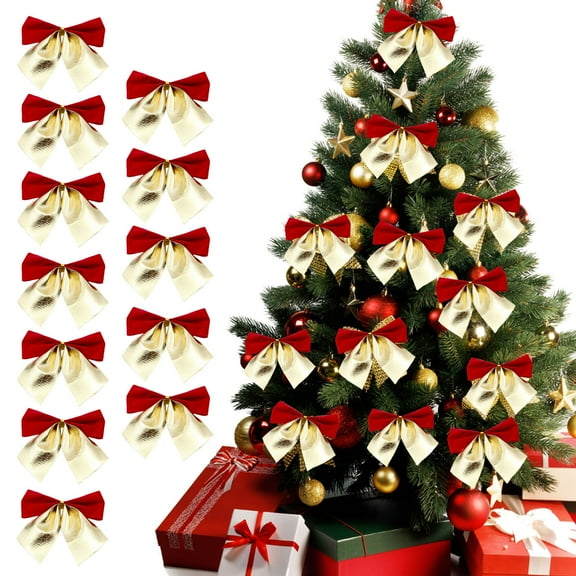 Opehuo 12PCS Mini Satin Ribbon Bows,Small Craft Sewing Fabric Bows for Christmas Decoration,Scrapbook Gift Bags Greeting Invitation Cards Cake Toppers Wedding Party Favor(2.17",Red)