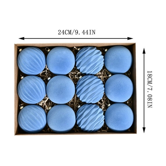 Opehuo 12Pcs Flocking Christmas Balls Hanging Ornaments Set,Dark Velvet Painted Balls Christmas Tree Decoration,Shatterproof Flocked Christmas Tree Balls for Festival Holiday Party Decor(2.4",Blue)