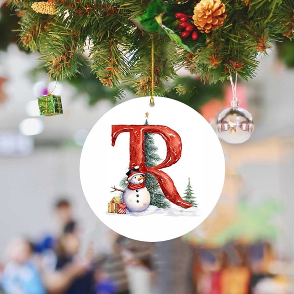Opehuo 2024 New Christmas Tree Acrylic Pendant 26 Letters, 26 Letter Circle Snowman Christmas Pendant,A to Z Ornament Letters Decorative,Alphabet Letters for Christmas Tree(Red,R)