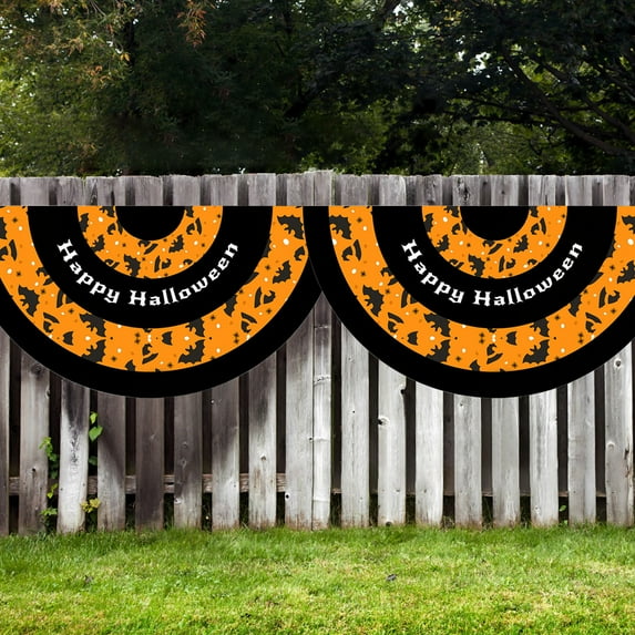 Opehuo 2PCS Halloween Bunting Half Fan Hanging Flag Banner,Fan Flag Bunting Outdoor Flag for Halloween Indoor Outdoor House Holiday Yard Decorations Party Props,35.43",B