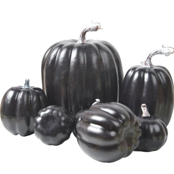 Opehuo 7Pcs Artificial Pumpkins Fall Decoration,Assorted Faux Pumpkin Cute Foam Pumpkins for Fall Autumn Thanksgiving Seasonal Holiday Decor Decorations,Black