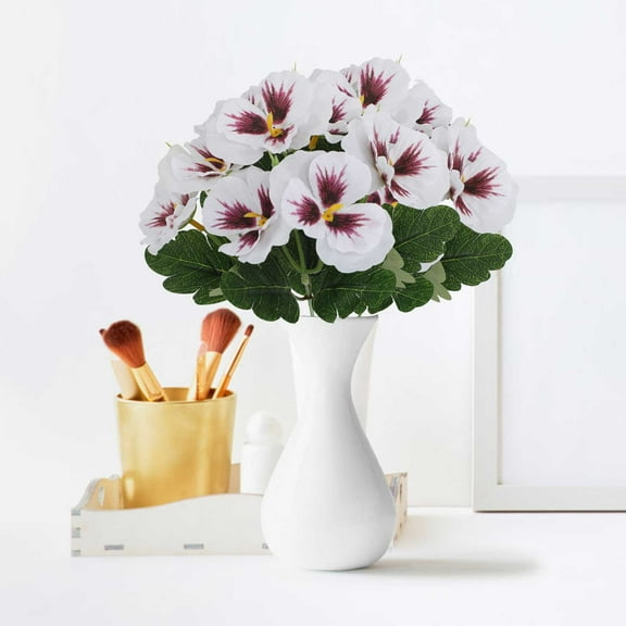 Opehuo Artificial Pansy Flowers for Outdoors,UV Resistant Silk Pansies Flowers,Faux Plastic Wild Flowers,Bush Faux Flowers for Planters Indoor Outside Garden Porch Pots Decor,White