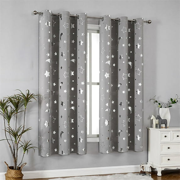 Opehuo Blackout Curtains for Bedroom,Sparkling Gold Star Blackout Window Panel Drapes for Kids Girls Baby Nursery Room,63Inch×52Inch,Gray