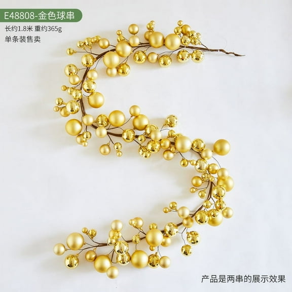 Opehuo Christmas Balls Garland,4ft Electroplated Color Ball String Garland Decorations,Big Shiny Christmas Tree Ball Garlands Decorations for Indoor Outdoor Tree Mantel Wedding Decoration(Gold)