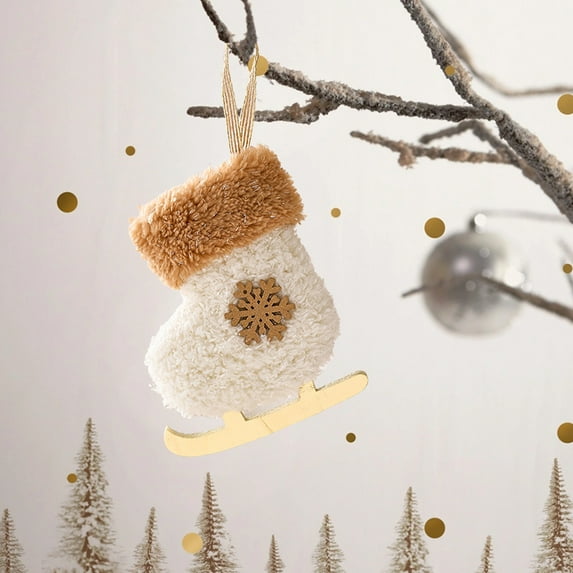 Opehuo Christmas Ornaments Boot-like Stocks, Fluffy Socks Decorate with a Snowflake,DIY Shoes Christmas Tree Hanging Ornament, Cloth Material(B)