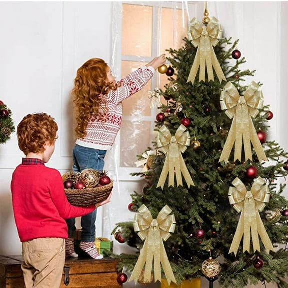 Opehuo Christmas Tree Large Topper Bow,Large Glitter Christmas Satin Bows for Wreath,Christmas Wreath Bows for Front Door Indoor Outdoor Xmas Decorations,16.1x9.4Inch,C