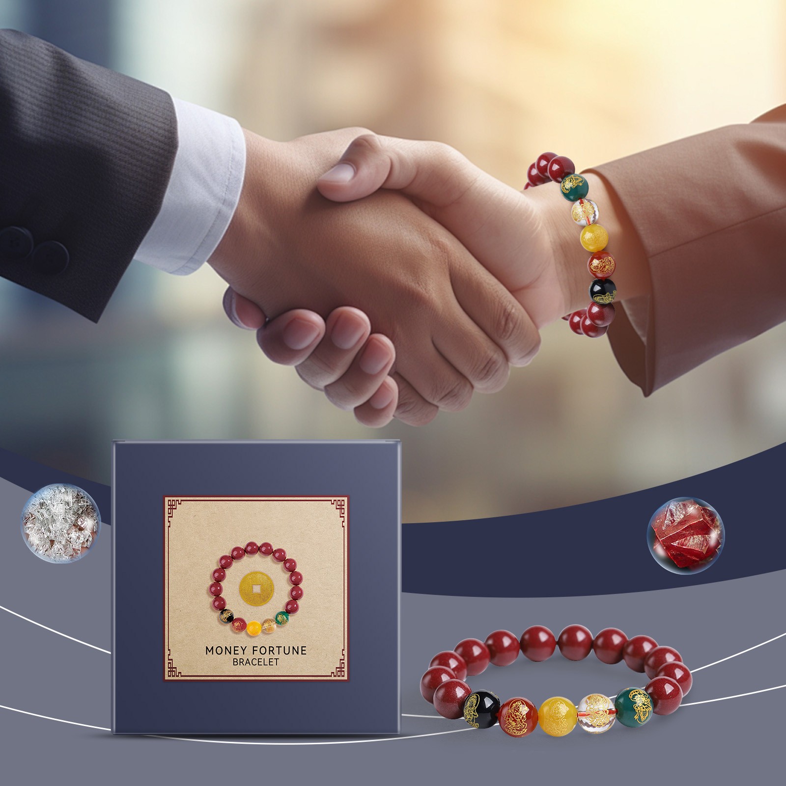 Bracciale Feng Shui In Cinabro A Forma Di Zucca – Portafortuna Per Ricchezza E Protezione – Perline 5 Mm – Regalo Unisex