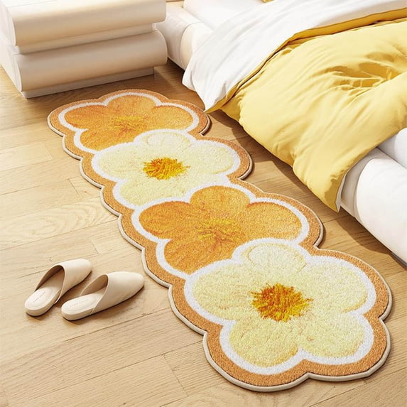 Opehuo Cute Floral Bathroom Kitchen Runner Rugs,Area Rug Non Slip Washable Bath Mats,Modern Aesthetic Rug Carpet for Hallway,Bedroom Bedside Indoor Entrance Entryway,15.7"*47.2",Yellow