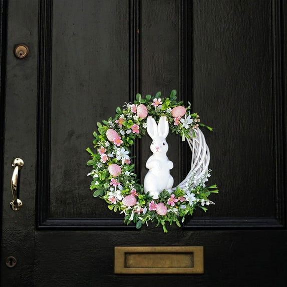 Opehuo Easter Bunny Wreath,Easter Egg Bunny Wreath for Front Door,Easter Door Decorations Spring Door Hanging Welcome Sign Wreath,Spring Outdoor Home Wall Hanging(25cm,C)