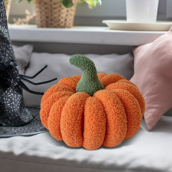 Opehuo Fall Pumpkin Pillows,Halloween Decoration Plush Throw Pillows,Soft Fleece Sherpa Cute 3D Shaped Cushion for Sofa Couch Bedroom Autumn Thanksgiving (Dark Orange,7.87in)