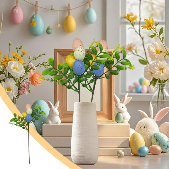 Opehuo Faux Foam Easter Egg Picks Arrangement,Decorative Pastel Speckled Artificial Easter Egg Stems for Spring Easter,Basket Bouquets Floral Arrangement,Table Centerpiece Wreath Clearance,A