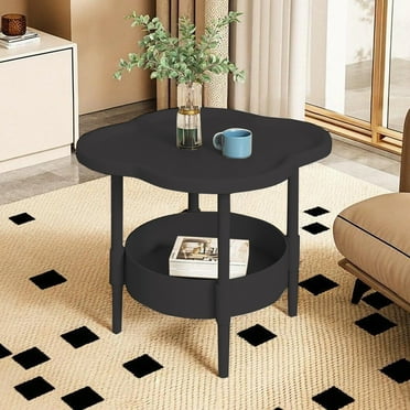 Opehuo Flower Shape Small End Table,2-Tier Modern Coffee Table with Lower Shelf,Plastic Coffee Tables for Living Room,Coffee Tables for Small Spaces,Minimalist Display Side Table,Black