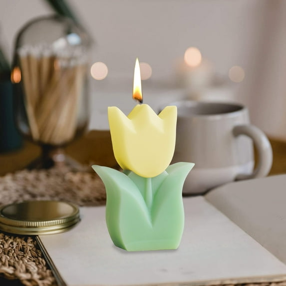 Opehuo Flower Shaped Candles,Tulip Shaped Scented Candles Decorations,Flower Aesthetic Paraffin Soy Wax Aromatherapy Candle,Gift for Valentine's Day Birthday Wedding Spring Easter Party(Yellow)