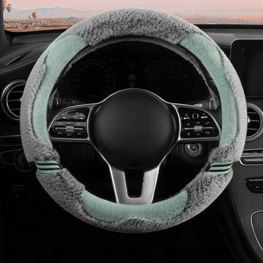 Opehuo Fluffy Steering Wheel Cover for Women Men,Winter Fashion Individualistic Soft Furry Steering Wheel Covers,Warm Plush Non-Slip Car Decoration Universal Fit Most Car(14.96",Light Green)