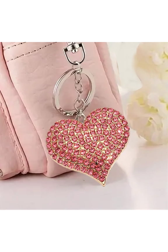 Opehuo Full Diamond Heart Keychain,Gold Silver Bling Keychains For Women Girls,Car Keys Purse Charms Handbag Backpack Accessories Rhinestone Keychain For Valentine's Day Gift(Pink)