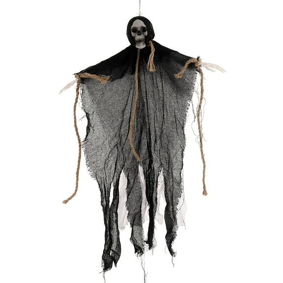 Opehuo Halloween Hanging Skeleton Ghosts Decorations,Grim Reapers Props,Skeleton Head Fabric Hanging Ghost Tied with Hemp Rope for Halloween Outdoor Indoor Decor,29.53",Black