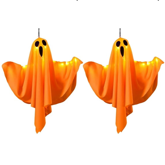 Opehuo Halloween Light Up Hanging Small Ghost,Fabric tHanging Ghosts Light Up Kit Decor with LED Light-Hand Can Fix The Shape,Flying Spooky Ghost Ornaments-Flexibly Adjusted Poses,Orange