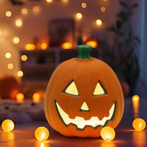 Opehuo Halloween Light Up Pumpkin Lantern Blow Mold with Spooky Face,Battery Operated Decorative Plastic Pumpkins Statue,Vintage Pumpkin Lights For Indoor/Outdoor Decor,B