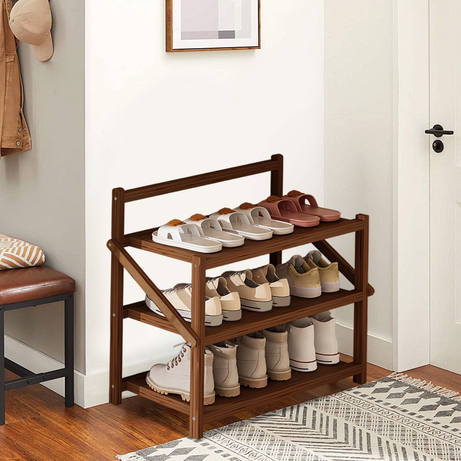Opehuo No Installation Wooden Shoe Rack,Foldable Shoes Organizer,Free ...
