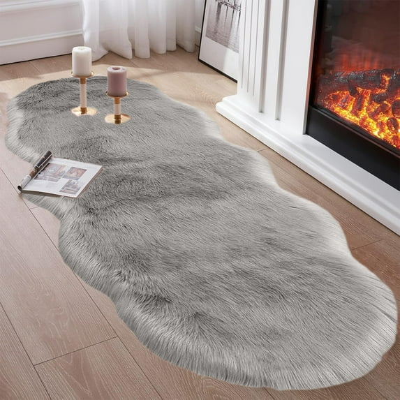 Opehuo Multi-Purpose Household Area Irregular Plush Carpet,Large Fluffys Runner Rugs,Soft Water Absorption Living Room Runner Rug,Thick Non Slip Floor Mat,Floor Carpets for Bedside,Gray