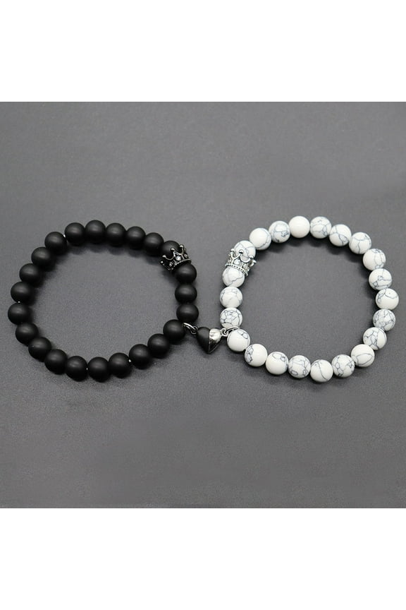 Opehuo Natural Stone Beaded Love Magnetic Couple Bracelet,Ghost Butterfly Panda Love Pendant Couple's String,Crystal Matching Heart Couples Bracelets for Valentine's Day Gifts(B)