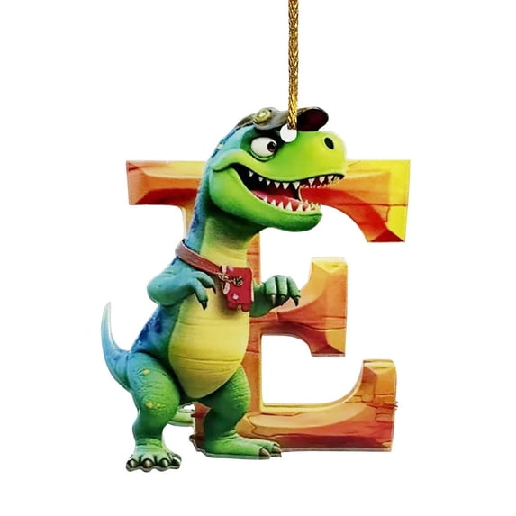 Opehuo Personalized Dinosaur Christmas Ornament, 26 Letters Hanging Pendant Ornaments, Acrylic Initial Monogram Xmas Tree Decorations with Hanging Rope Unique Customized Funny Gift for Kids,A,3.5"
