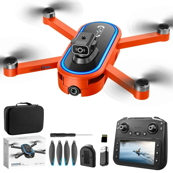 Opehuo Remote Control Obstacle Avoidance Drone With 1080P HD Dual ESC Camera-Brushless Motor-4.9 Inch Screen Display-2.4G Aerial Photography Quadcopter RC Drone-Altitude Hold,Orange