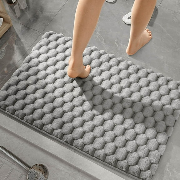 Opehuo Short Furry Checkered Bath Mat,Extra Soft Bath Floor Rugs,Non-Slip,Machine Washable Rug for Bathroom,Kitchen,Bedroom,and Laundry Room(23.6"×15.7",Gray)