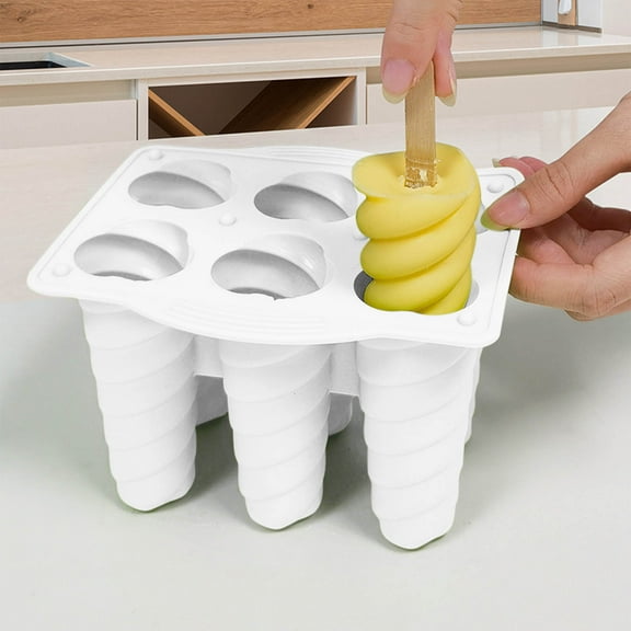 Opehuo Silicone Popsicle Mould With Lid,Silicone Six-link Ice-ream Mold Ice Lattice,Food Grade Reusable Easy Release Ice Pop Make Homemade DIY Popsicle Mold-Spiral Shape,White
