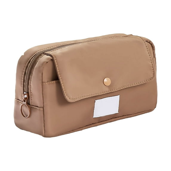 Opehuo Solid Color Flap Pen Pouch,Big Capacity Transparent Pencil Case With Multifunctional Design,Pencil Bag with Premium Soft-touch Fabric,Coffee