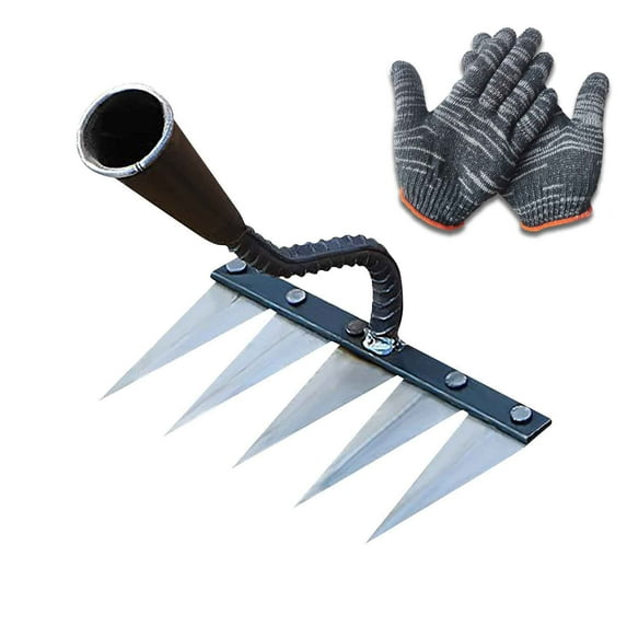 Opehuo Stainless Steel Weeding Rake,Detachable Gardening Hand Weeder Tool,4/5/6/7/8 Teeth Iron Rake,Multifunctional Manual Claw Remover Weeder for Lawn Yard and Garden Farm Uprooting,B