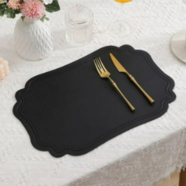 Opehuo Vintage PVC Placemats,Heat Resistant Non-Slip Waterproof Wipeable Washable Kitchen Dining Table Mats,Water and Oil-proof Western-style Placemats Table Mats,Double-Sides Available(Black)