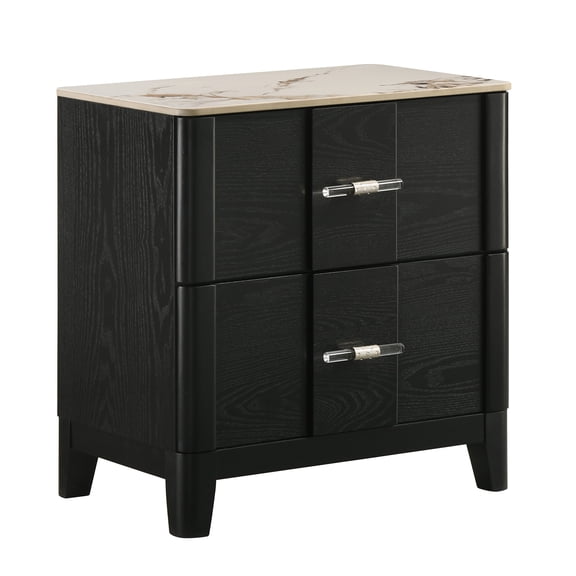 Opel Modern Nightstand with Sintered Stone Top & Smooth Drawer Glides in Black