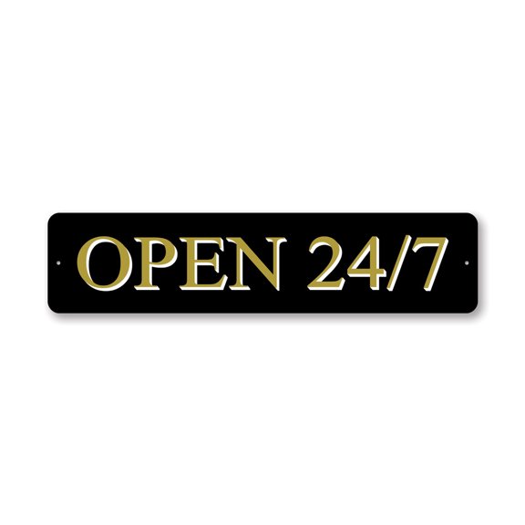 Open 24 7 Decor Aluminum Metal Decor Sign - 4x18 inches